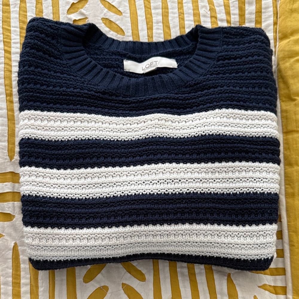 LOFT Dark Blue and White Striped Knit Top